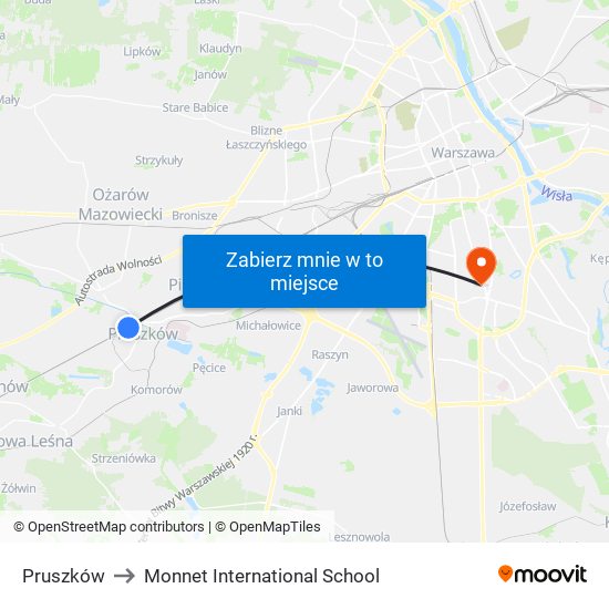 Pruszków to Monnet International School map