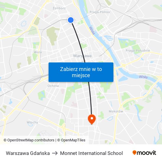 Warszawa Gdańska to Monnet International School map