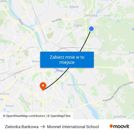 Zielonka Bankowa to Monnet International School map