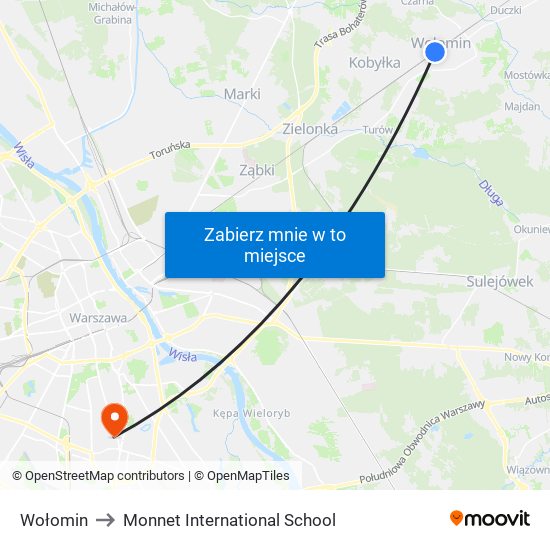 Wołomin to Monnet International School map