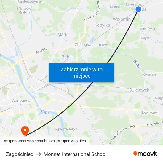 Zagościniec to Monnet International School map