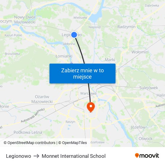 Legionowo to Monnet International School map