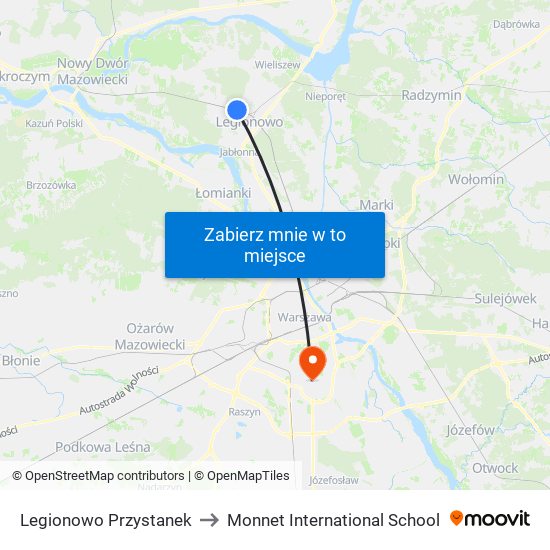 Legionowo Przystanek to Monnet International School map