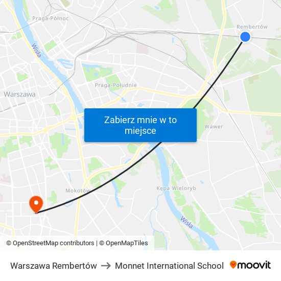 Warszawa Rembertów to Monnet International School map