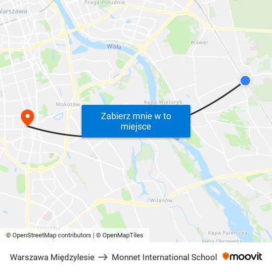 Warszawa Międzylesie to Monnet International School map