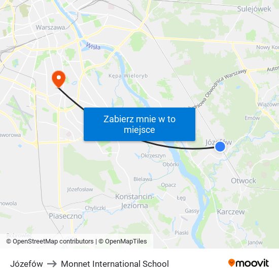 Józefów to Monnet International School map