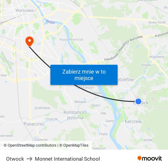 Otwock to Monnet International School map