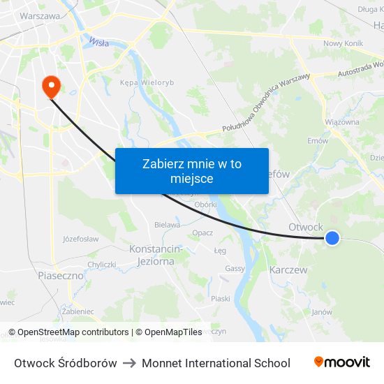 Otwock Śródborów to Monnet International School map