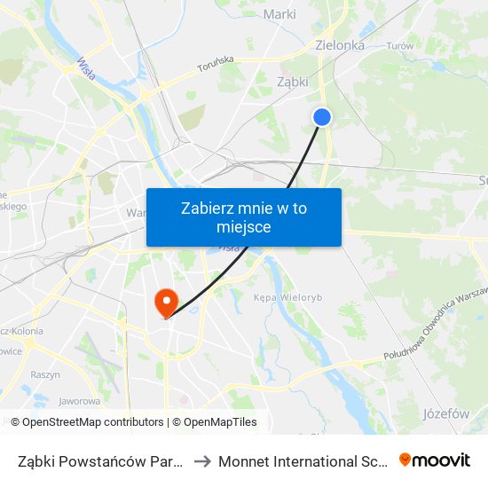 Ząbki Powstańców Park 01 to Monnet International School map