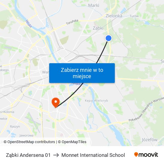 Ząbki Andersena 01 to Monnet International School map