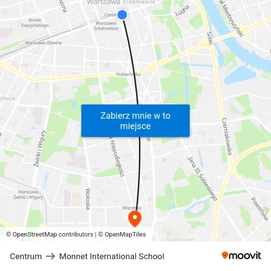 Centrum to Monnet International School map