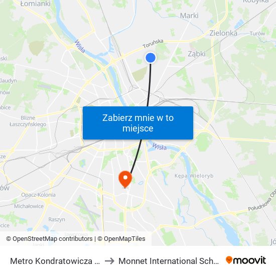 Metro Kondratowicza 06 to Monnet International School map