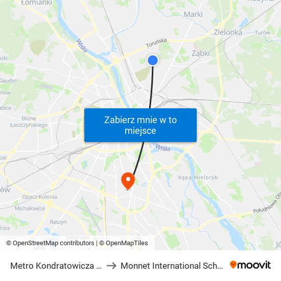 Metro Kondratowicza 08 to Monnet International School map