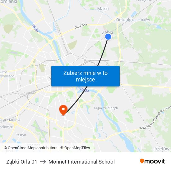 Ząbki Orla 01 to Monnet International School map