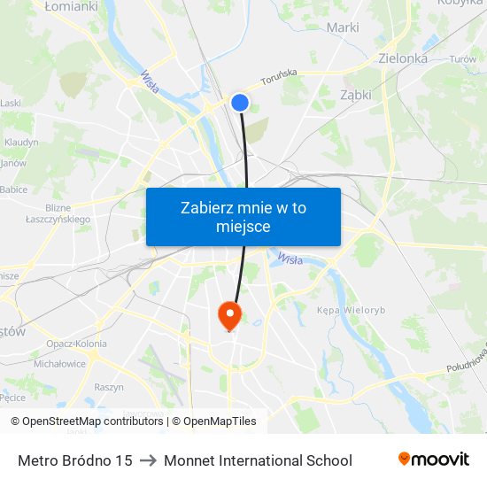 Metro Bródno 15 to Monnet International School map