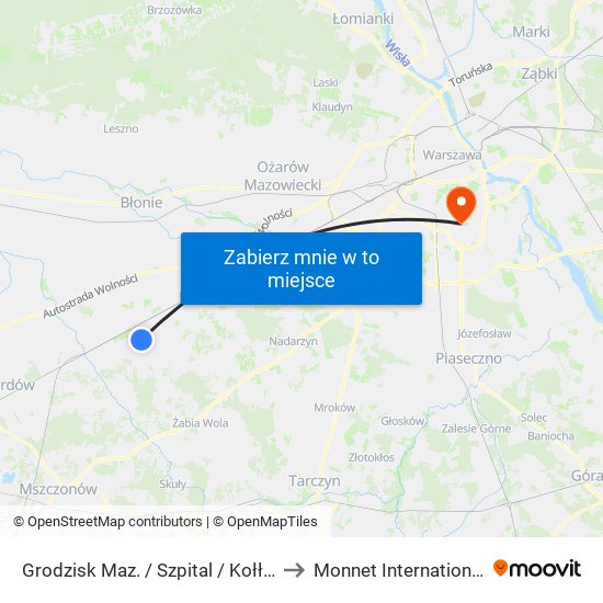 Grodzisk Maz. / Szpital / Kołłątaja 01 (Nż) to Monnet International School map