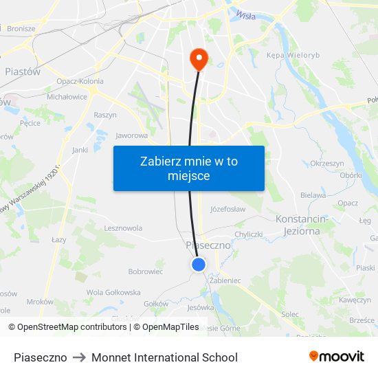 Piaseczno to Monnet International School map