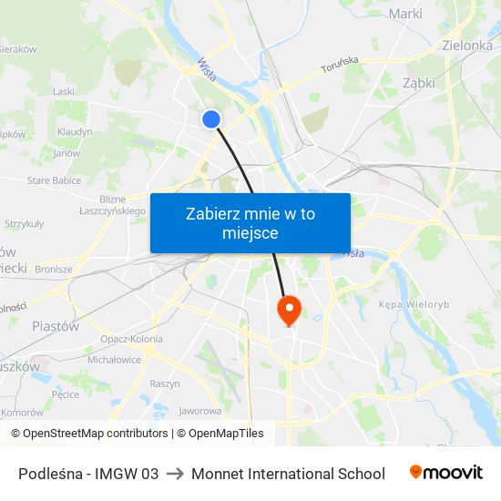 Podleśna-Imgw to Monnet International School map