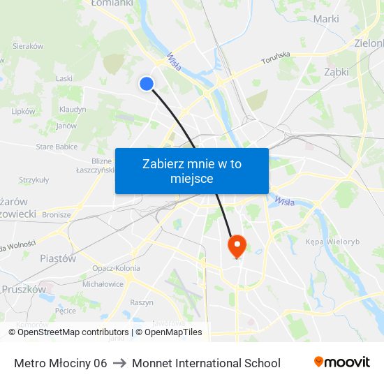 Metro Młociny 06 to Monnet International School map