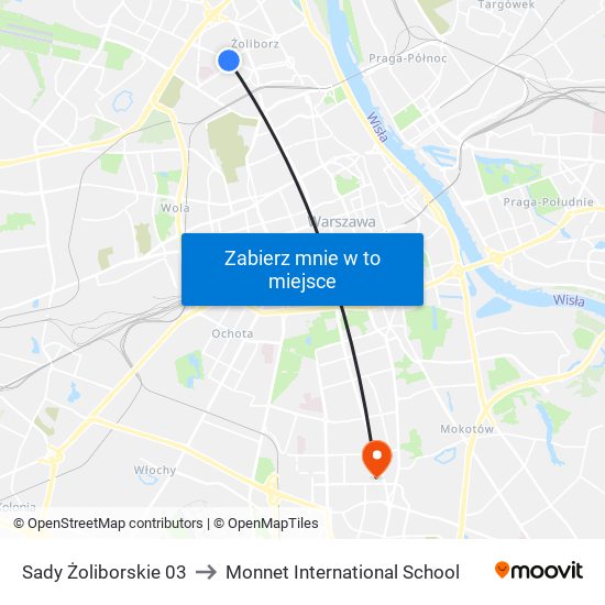 Sady Żoliborskie 03 to Monnet International School map