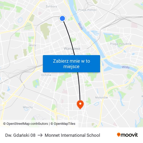 Dw. Gdański 08 to Monnet International School map