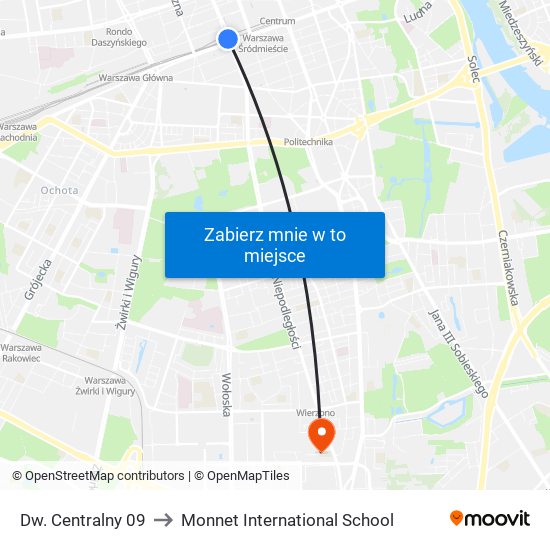 Dw. Centralny to Monnet International School map