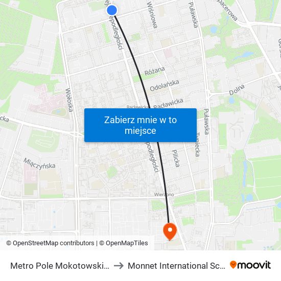 Metro Pole Mokotowskie to Monnet International School map