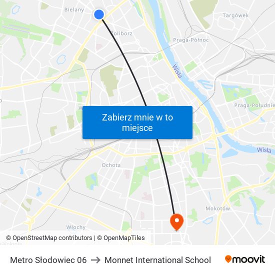 Metro Słodowiec 06 to Monnet International School map