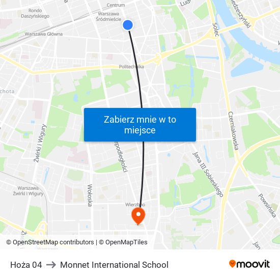 Hoża 04 to Monnet International School map