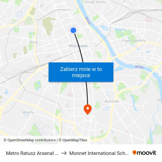 Metro Ratusz Arsenał to Monnet International School map