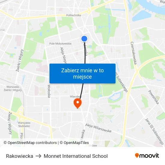Rakowiecka to Monnet International School map