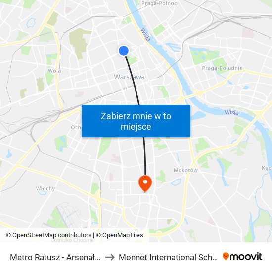 Metro Ratusz - Arsenał 09 to Monnet International School map