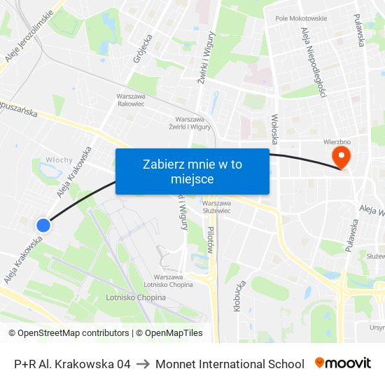 P+R Al. Krakowska 04 to Monnet International School map