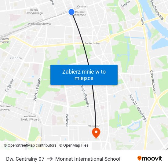 Dw. Centralny 07 to Monnet International School map