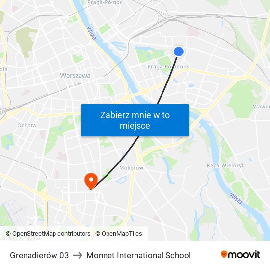 Grenadierów 03 to Monnet International School map