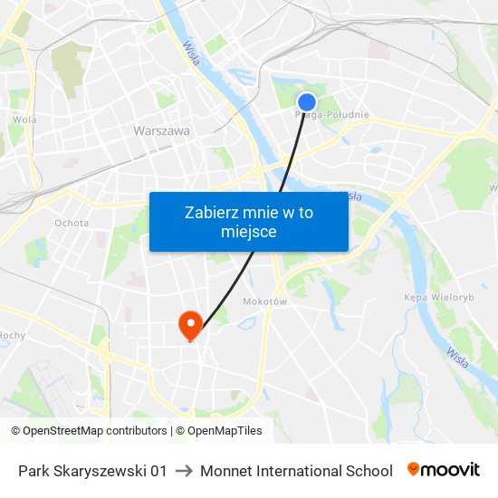 Park Skaryszewski 01 to Monnet International School map