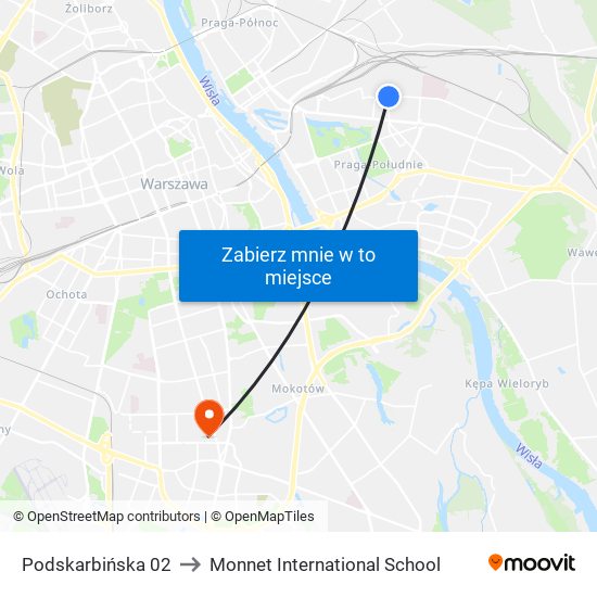 Podskarbińska 02 to Monnet International School map