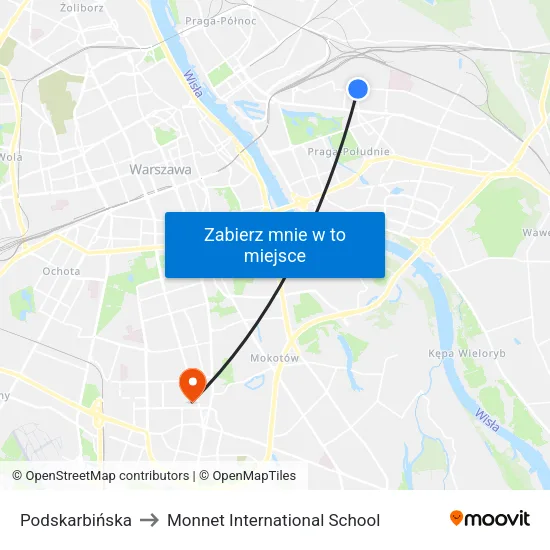 Podskarbińska to Monnet International School map