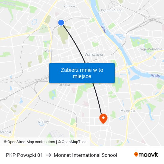 PKP Powązki 01 to Monnet International School map