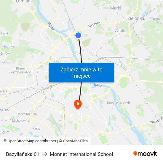 Bazyliańska 01 to Monnet International School map