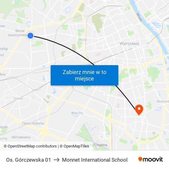 Os. Górczewska 01 to Monnet International School map