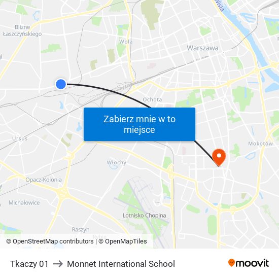 Tkaczy 01 to Monnet International School map