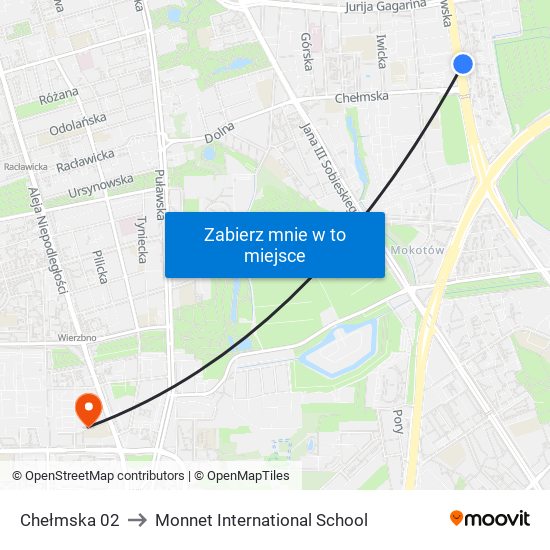 Chełmska to Monnet International School map