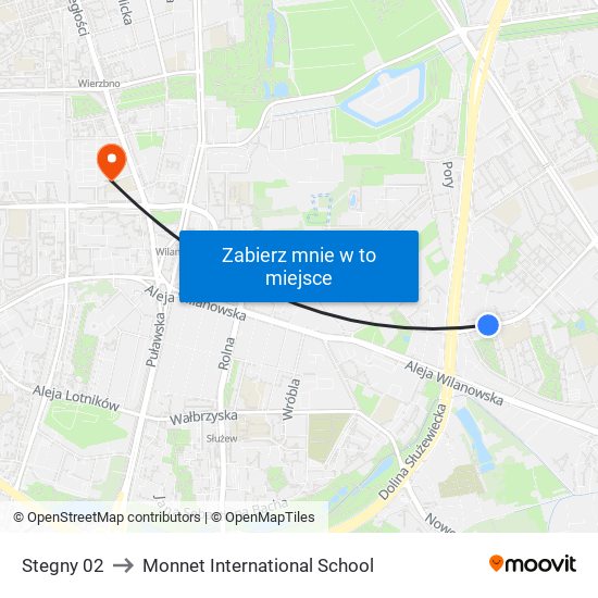 Stegny 02 to Monnet International School map