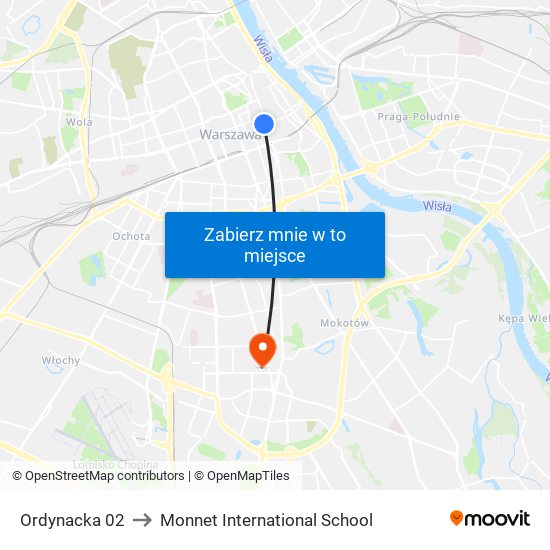 Ordynacka 02 to Monnet International School map