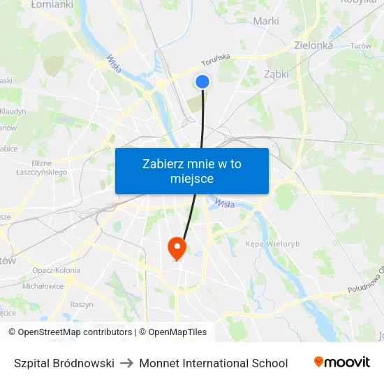 Szpital Bródnowski to Monnet International School map