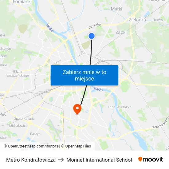 Metro Kondratowicza to Monnet International School map