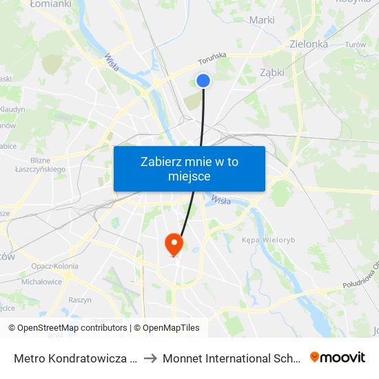 Metro Kondratowicza 01 to Monnet International School map