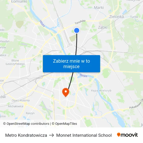 Metro Kondratowicza to Monnet International School map