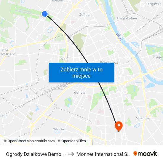 Ogrody Działkowe Bemowo 02 to Monnet International School map